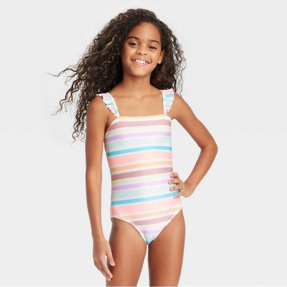 Cat & Jack Striped One Piece Bathing Suit - Picture 1 of 7